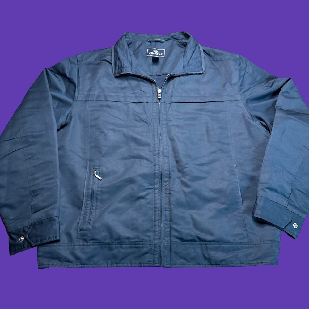 Dockers Windbreaker Jacket Mens Large Black Full Zip Lightweight Polyester